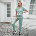 Conjunto de pijama casual casual de malha